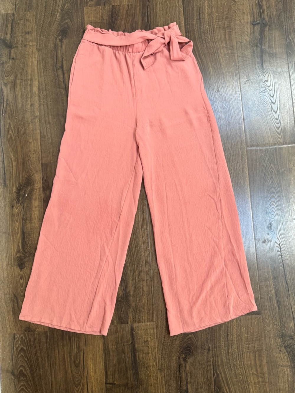 Pink Lily Coral Paperbag Waist Wide-Leg Pants